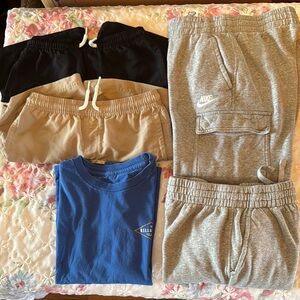 Youth size Large 2 RSQ shorts and 2 Nike sweatpants and 1 Billabong TShirt lot